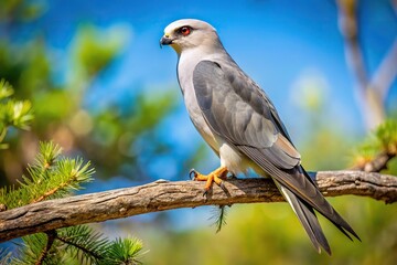 Fototapeta premium Mississippi Kite perched on tree limb at a tilted angle