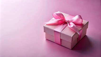 Fototapeta premium Pink gift box with ribbon and bow on pastel background