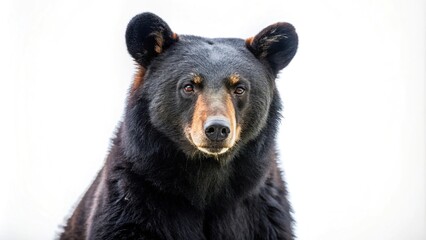 Fototapeta premium Solitary black bear on white backdrop with forced perspective