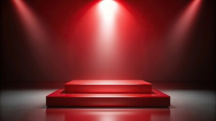 red podium on gradient light background reflected in surface