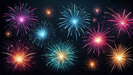 Fototapeta premium Vibrant fireworks burst against a dark background, creating a festive atmosphere