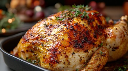 Thanksgiving background with roasted turkey.