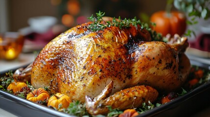 Naklejka premium Thanksgiving background with roasted turkey.