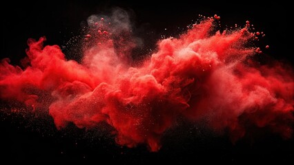 Red powder dust smoke on black background close-up macro shot