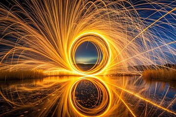Spinning vortex of light streaks and particles reflected in motion