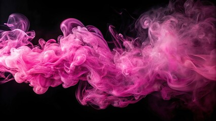 Pink puffs of smoke on black background with forced perspective