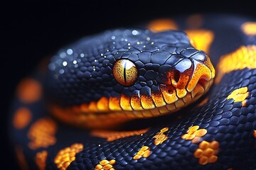 Fototapeta premium Close-up of a black and orange snake with intense eyes