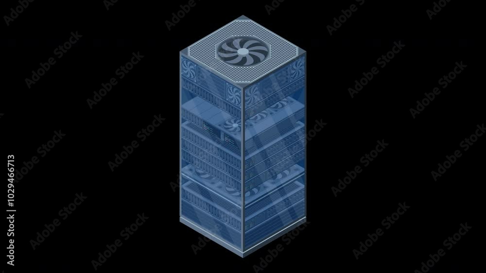 Poster isometric server animation. server racks. server boxes isolated. network server room. computer netwo
