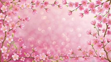 Fototapeta premium Pink spring frame with Japanese style cherry blossoms background