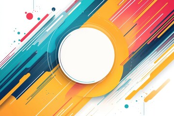 Obraz premium Abstract colorful circular background with dynamic brush strokes and vibrant splashes, featuring a central yellow circle on a bright composition