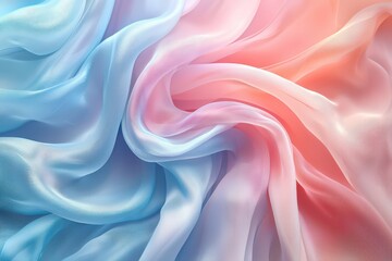 Obraz premium Abstract pastel pink, blue, and cream fabric pattern in soft flowing waves creating a soothing and elegant visual effect