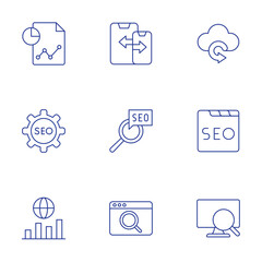 Seo icons set. Thin Line style, editable stroke. restore, seo, report, responsive design