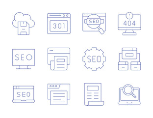 Seo icons. Thin Line style, editable stroke. 408, error, article, backlink, browser, save file, search, seo, seo and web, seo report