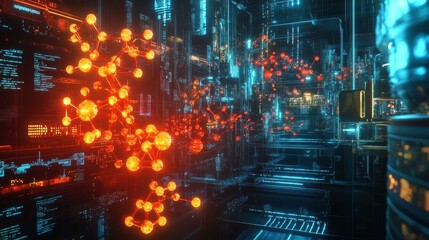 Fototapeta premium Futuristic Data Network with Molecular Structures.