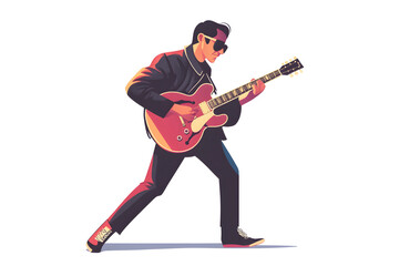 Naklejka premium a musician holding a guitar and wearing sunglasses, isolated on a white background