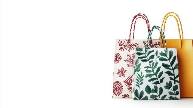 Three stylish tote bags with floral and leafy designs, showcasing vibrant colors against a plain backdrop.