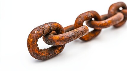 Obraz premium Rusty chain links closeup on white background.