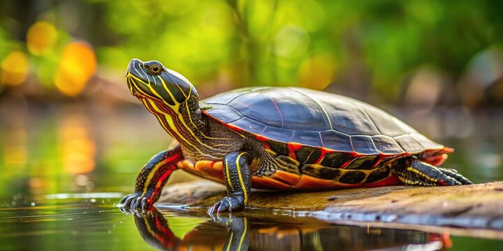 painted turtle Chrysemys picta out of water in Kensington Metropark Michigan USA