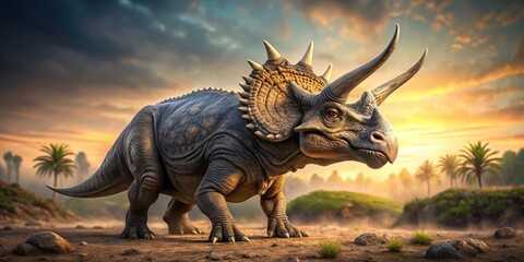 Obraz premium Triceratops in silhouette against natural backdrop, detailed prehistoric image