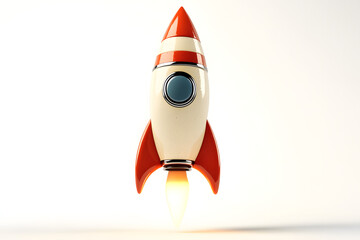 illustration of a cartoon-style rocket launching into space, isolated on a white background