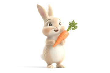 Obraz premium illustration of a bunny holding a carrot, standing on its hind legs, isolated on a white background