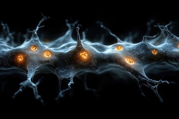 A digital illustration of neurons with glowing elements, representing neural activity.