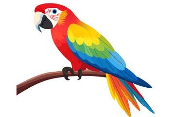 Fototapeta premium a parrot sitting on a perch with colorful feathers, isolated on a white background 