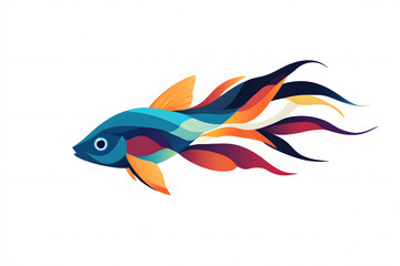 a colorful fish swimming with flowing fins, isolated on a white background