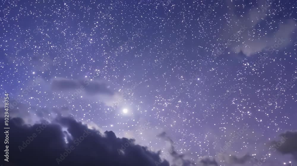 Aufkleber Gaze at the enchanting twilight sky with stars and clouds, a tranquil blend of blues, purples, and whites. Inspiring peace and awe, perfect for backgrounds or adding romance to projects