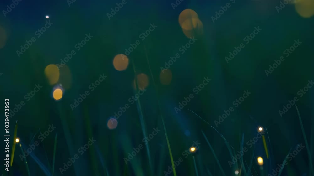 Aufkleber Fireflies light up a grassy field at twilight, creating a magical and tranquil atmosphere with their glowing bioluminescence