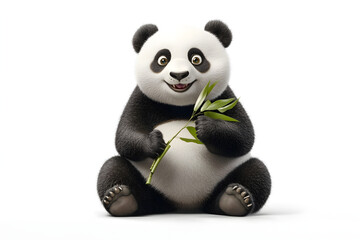 illustration of a panda holding bamboo, sitting with a relaxed pose, isolated on a white background