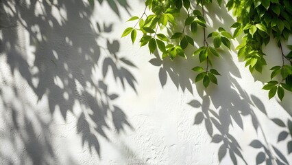 Obraz premium Abstract Natural Tree Leaves Shadow on White Wall Background