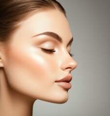 Fototapeta premium A close-up of a woman's face showcasing flawless skin and natural beauty