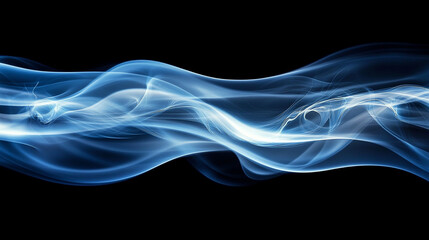 Abstract Flowing Smoke Patterns in Blue Hues on Black Background