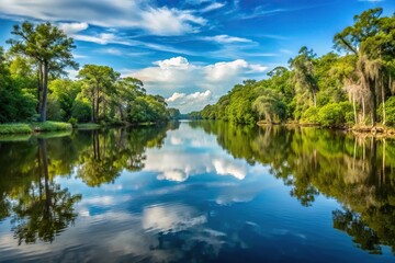 Reflected Atchafalaya River in Louisiana during daytime