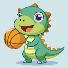 Fototapeta premium draw a baby dinosaur character playing basketball, 