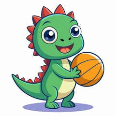 Fototapeta premium draw a baby dinosaur character playing basketball, 