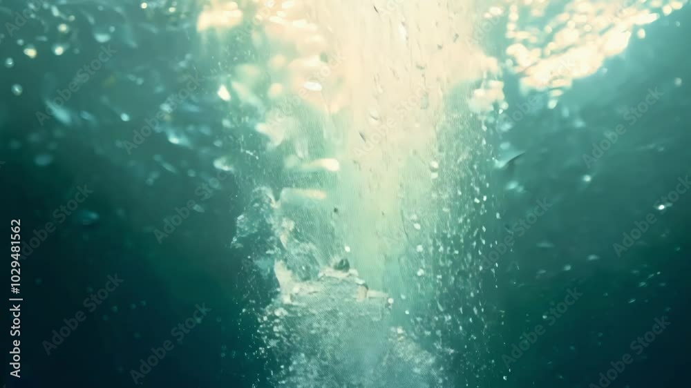 Aufkleber sunlight filters through water, illuminating a stream with mesmerizing bubbles. turquoise, blue, and