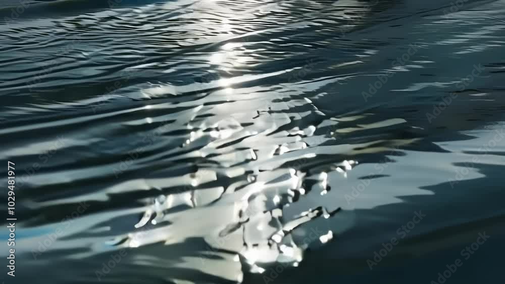Poster Light reflecting on a wavy water surface creating an abstract pattern, perfect for backgrounds and designs related to nature, tranquility, and relaxation