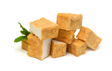 Fried tofu on a white background