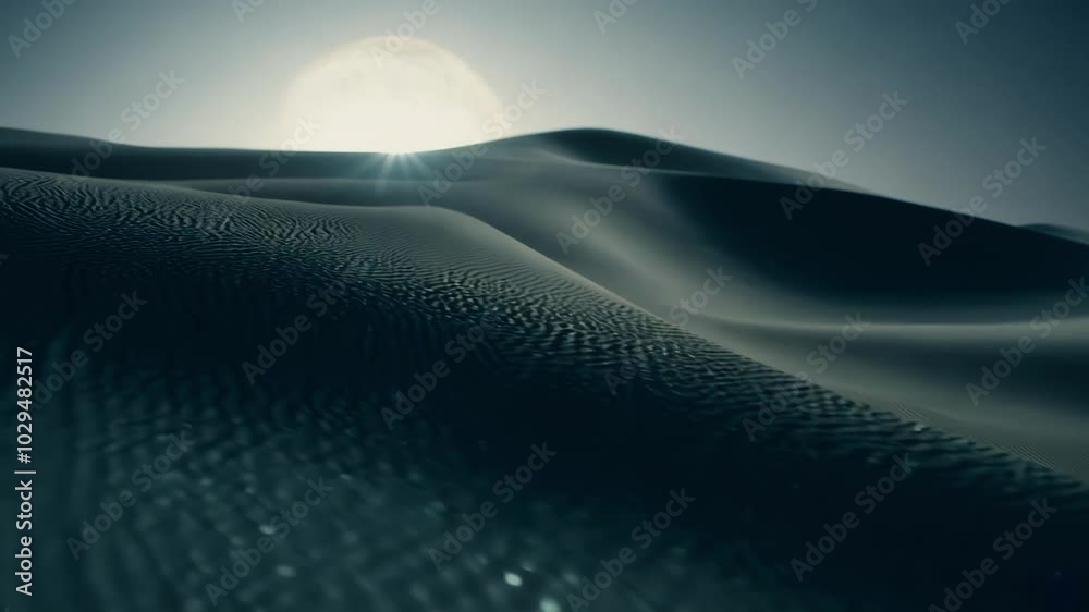 Poster the moon is shining over the sand dunes in a desert landscape, creating a beautiful and serene atmos