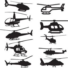 Helicopter vector art silhouette illustration with white background