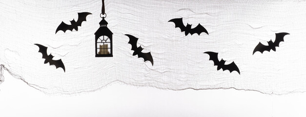 halloween white background with black bats isolated on white background