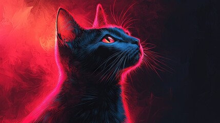   Black cat with red light on its face