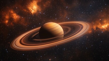 Naklejka premium A large planet with a prominent ring system set against a starry background.