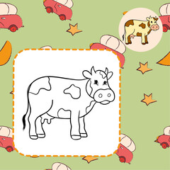 Obraz premium Simple cute coloring page for kids animal cow outline flat design illustration