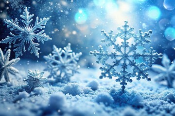 Winter abstract background with snowflakes in close-up