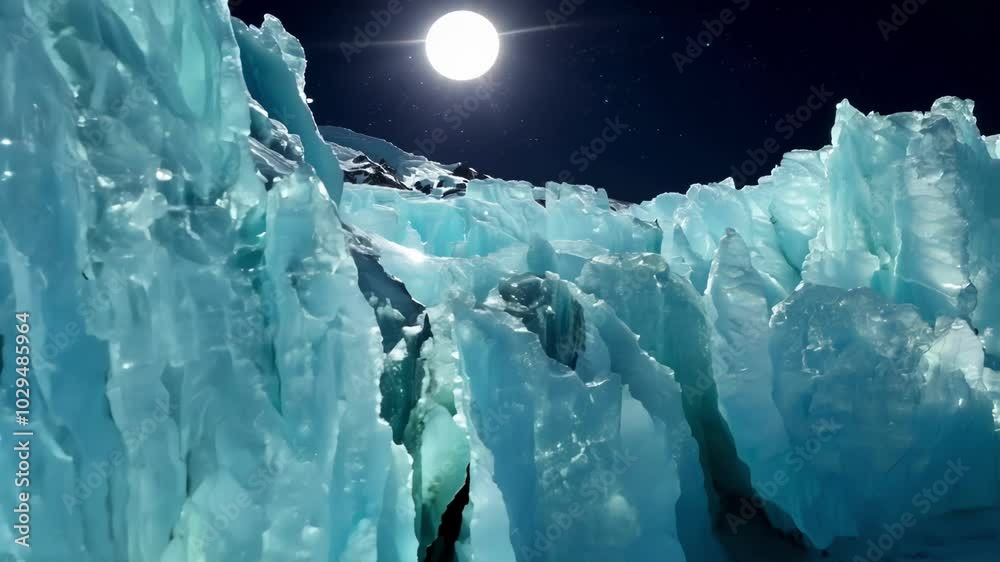 Poster sun shining through stunning turquoise ice formations, creating an otherworldly scene that captivate