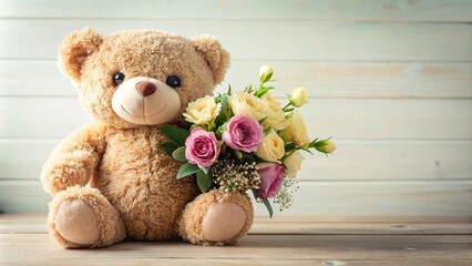 Obraz premium teddy bear holding a bouquet of flowers
