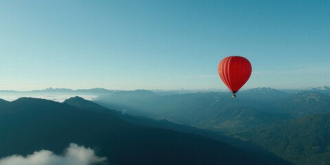 Fototapeta premium A beautiful sunrise landscape with hot air balloons in sky